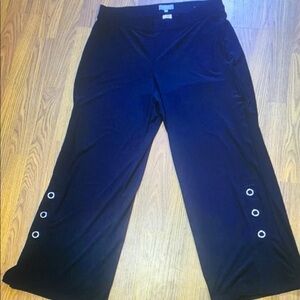 Black Wide-Leg Pants with Button Accents